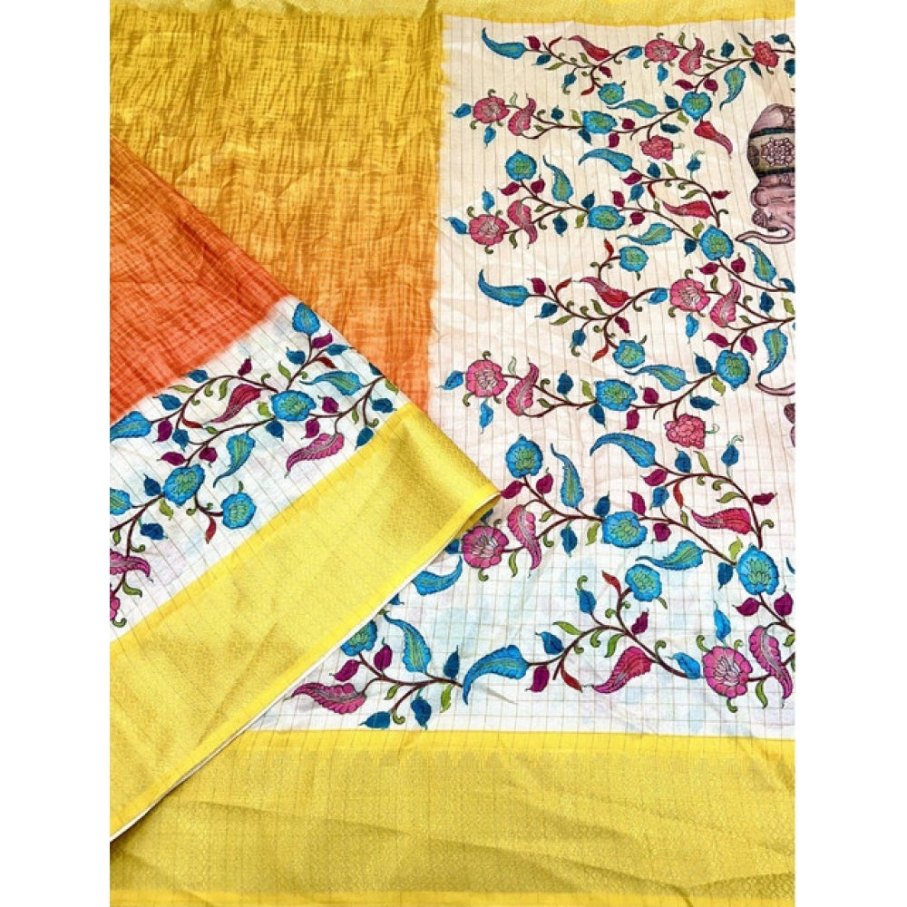 Lovely Women's Cotton Blend Floral Printed Saree With Blouse Piece