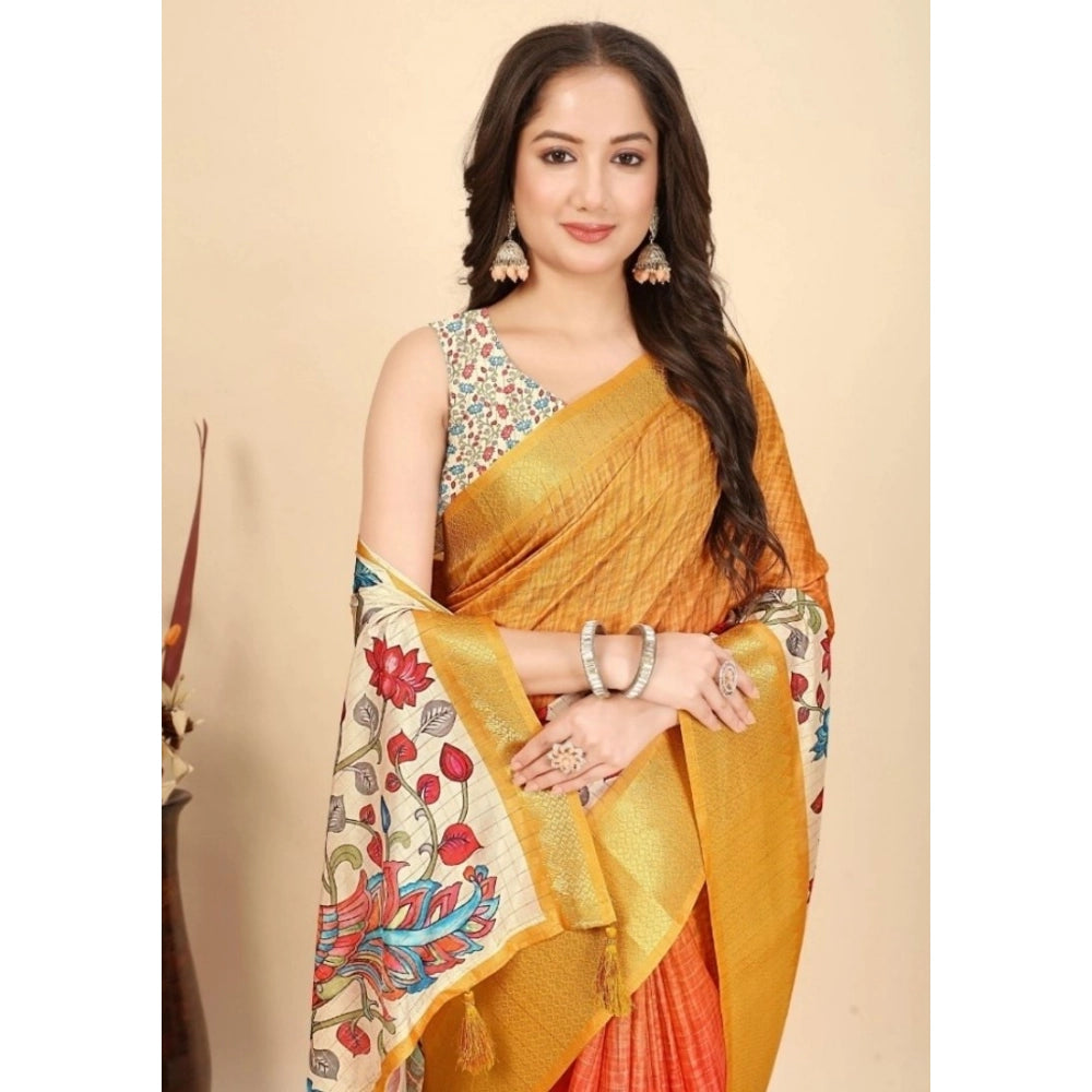 Lovely Women's Cotton Blend Floral Printed Saree With Blouse Piece