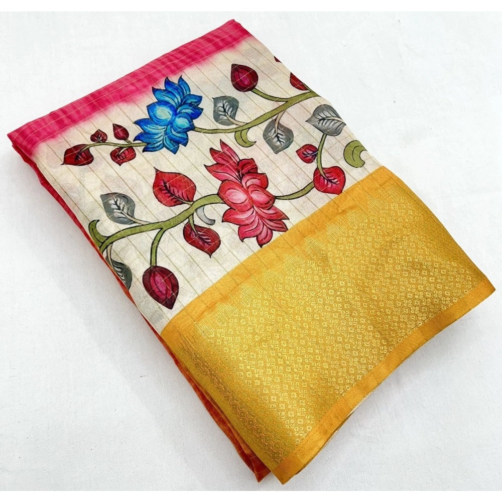 Lovely Women's Cotton Blend Floral Printed Saree With Blouse Piece