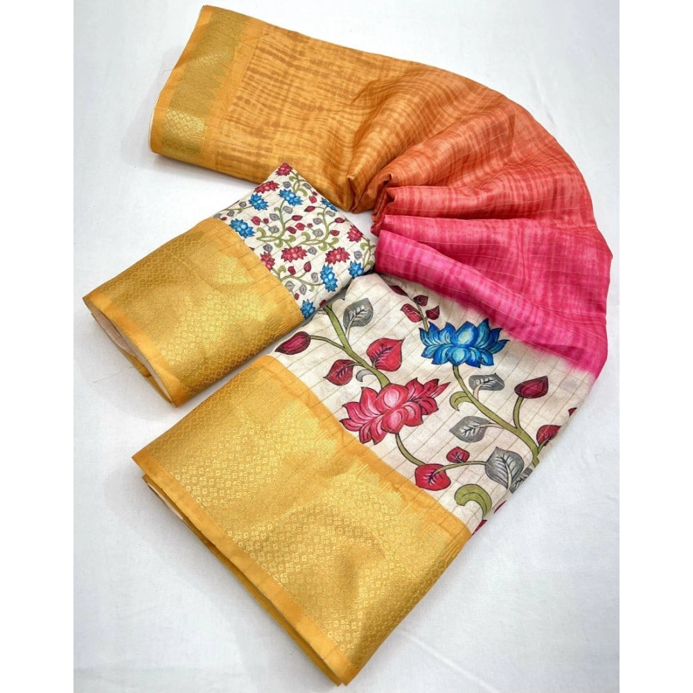 Lovely Women's Cotton Blend Floral Printed Saree With Blouse Piece