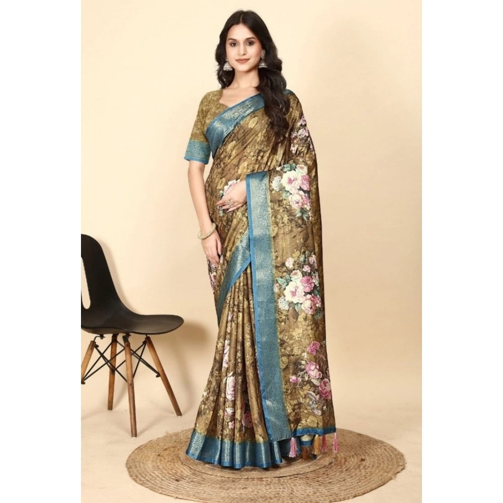 Lovely Women's Cotton Blend Floral Printed Saree With Blouse Piece