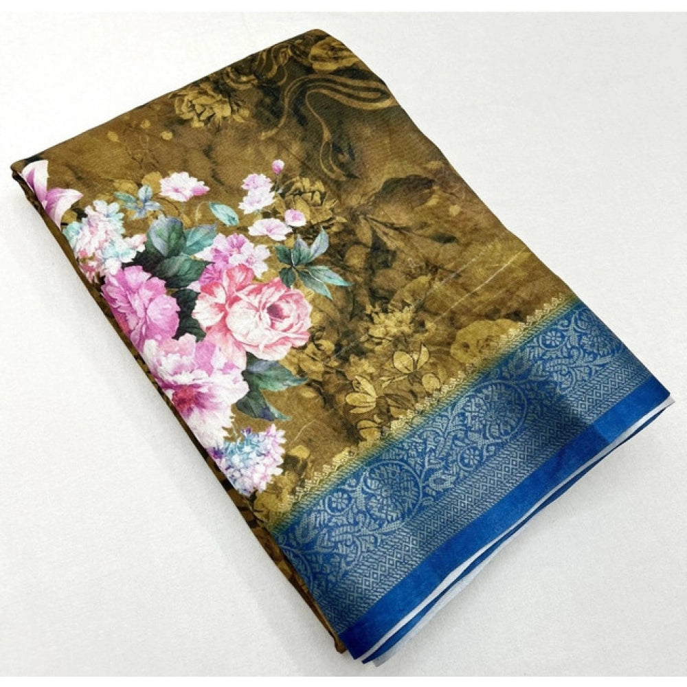 Lovely Women's Cotton Blend Floral Printed Saree With Blouse Piece