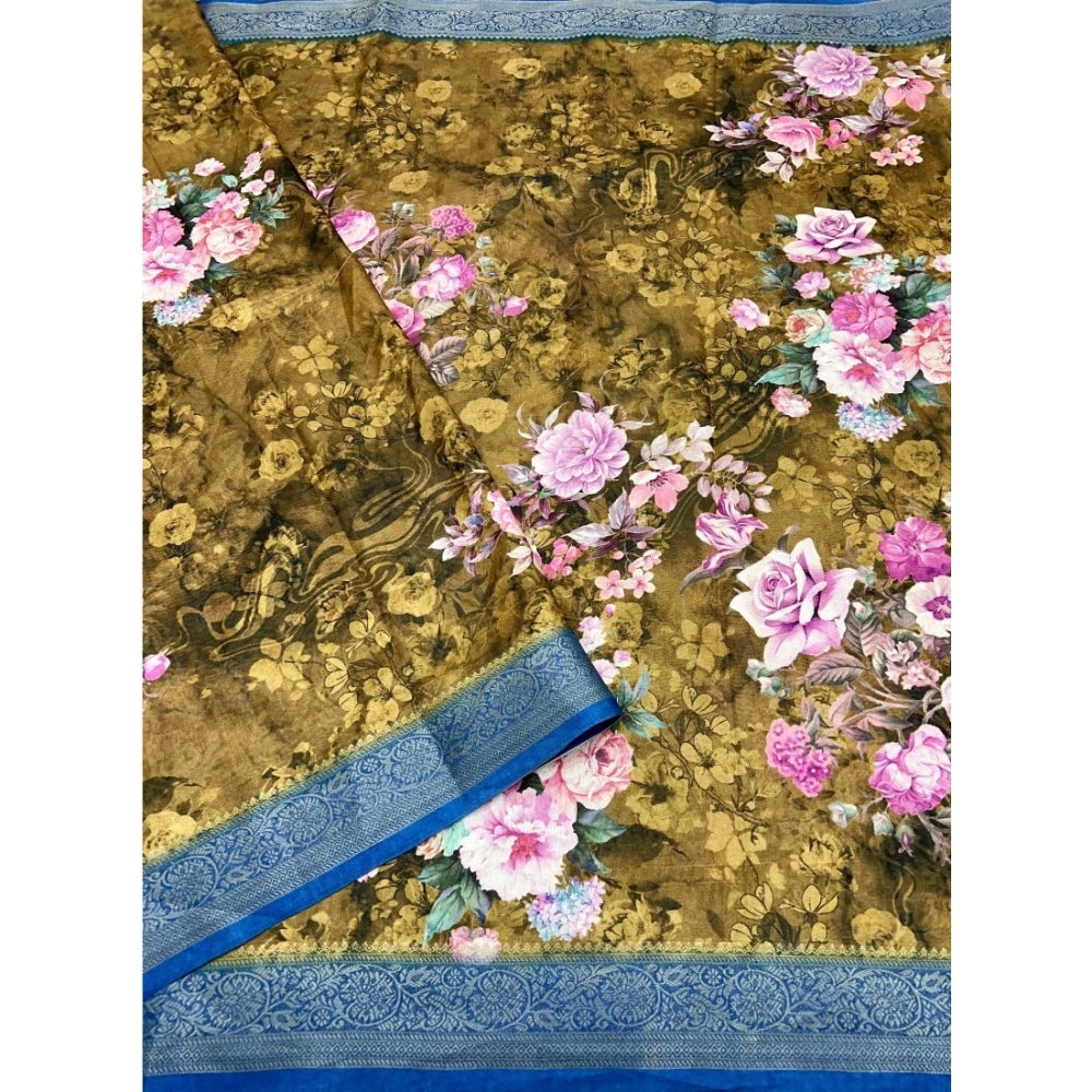 Lovely Women's Cotton Blend Floral Printed Saree With Blouse Piece