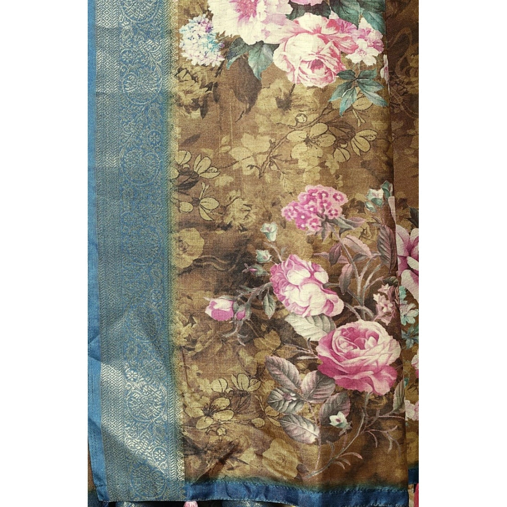 Lovely Women's Cotton Blend Floral Printed Saree With Blouse Piece