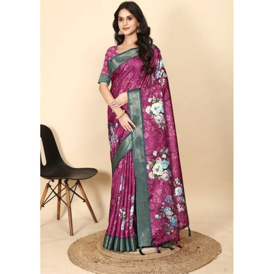Lovely Women's Cotton Blend Floral Printed Saree With Blouse Piece