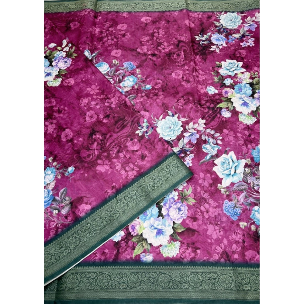 Lovely Women's Cotton Blend Floral Printed Saree With Blouse Piece