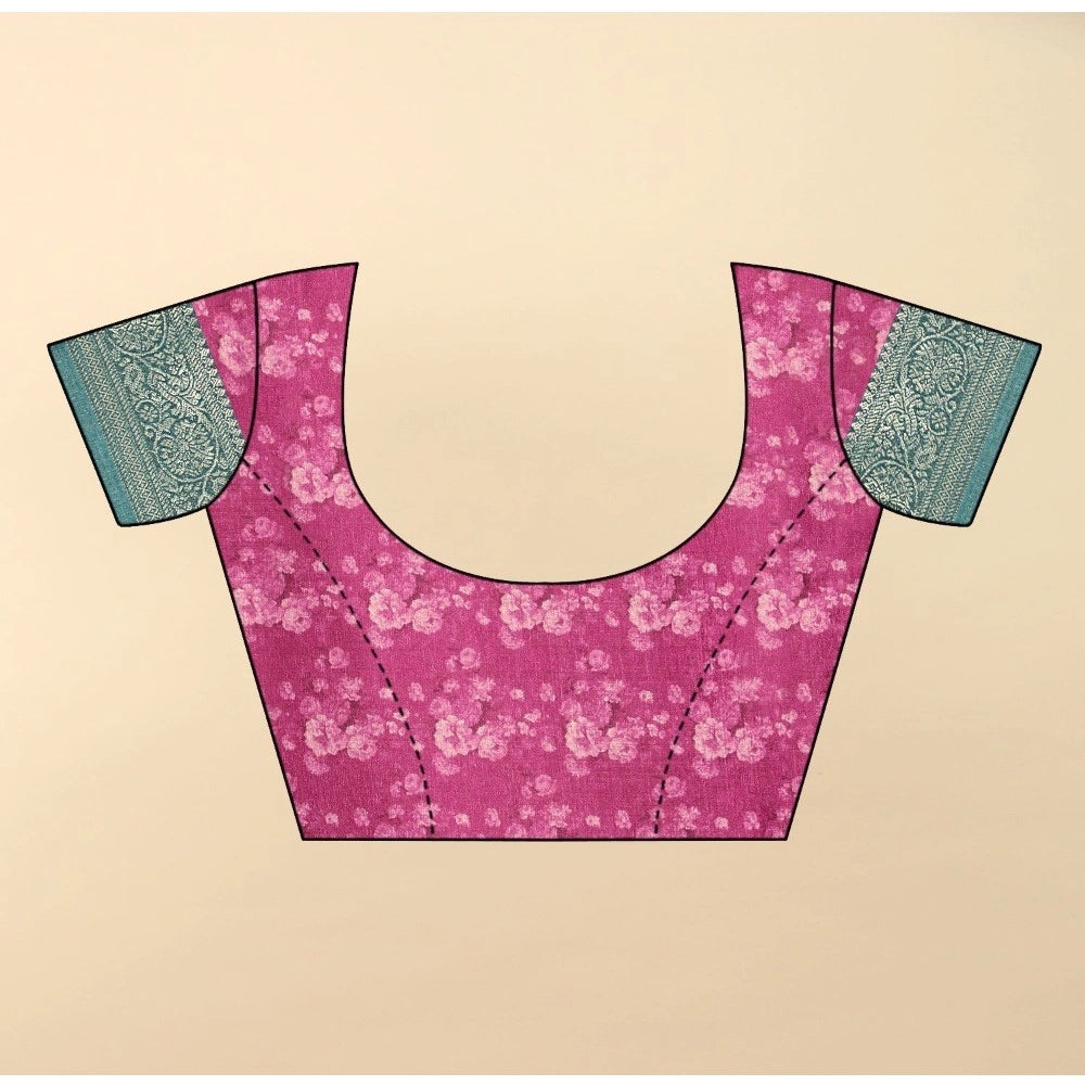 Lovely Women's Cotton Blend Floral Printed Saree With Blouse Piece