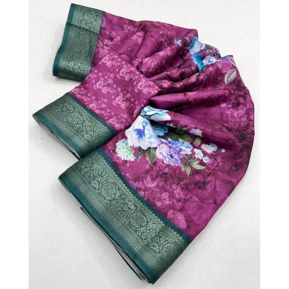Lovely Women's Cotton Blend Floral Printed Saree With Blouse Piece