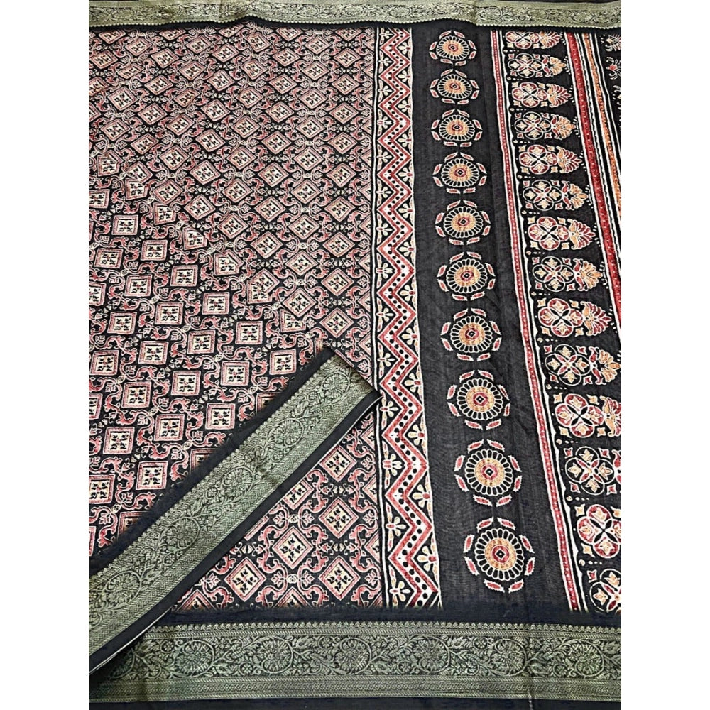 Ravishing Women's Cotton Blend Printed Saree With Blouse Piece