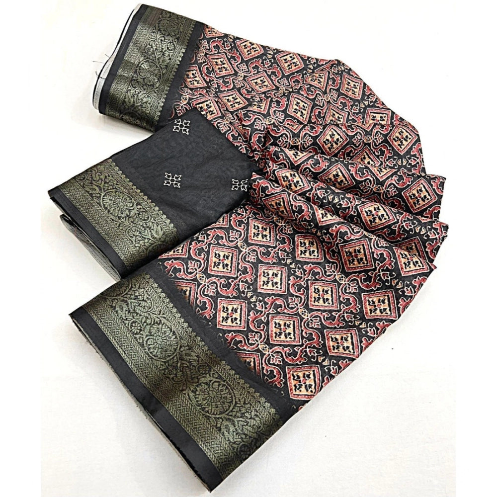 Ravishing Women's Cotton Blend Printed Saree With Blouse Piece