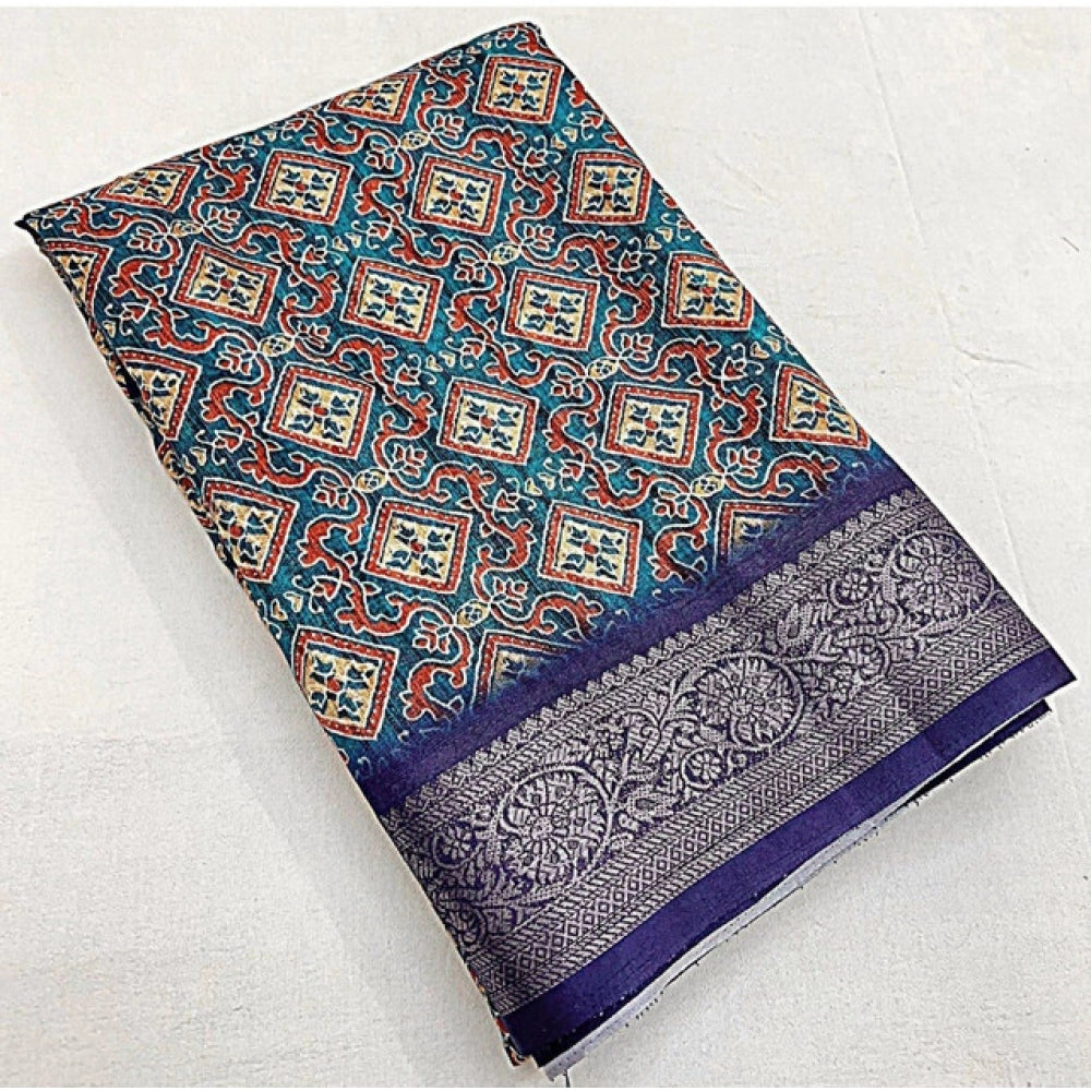 Ravishing Women's Cotton Blend Printed Saree With Blouse Piece