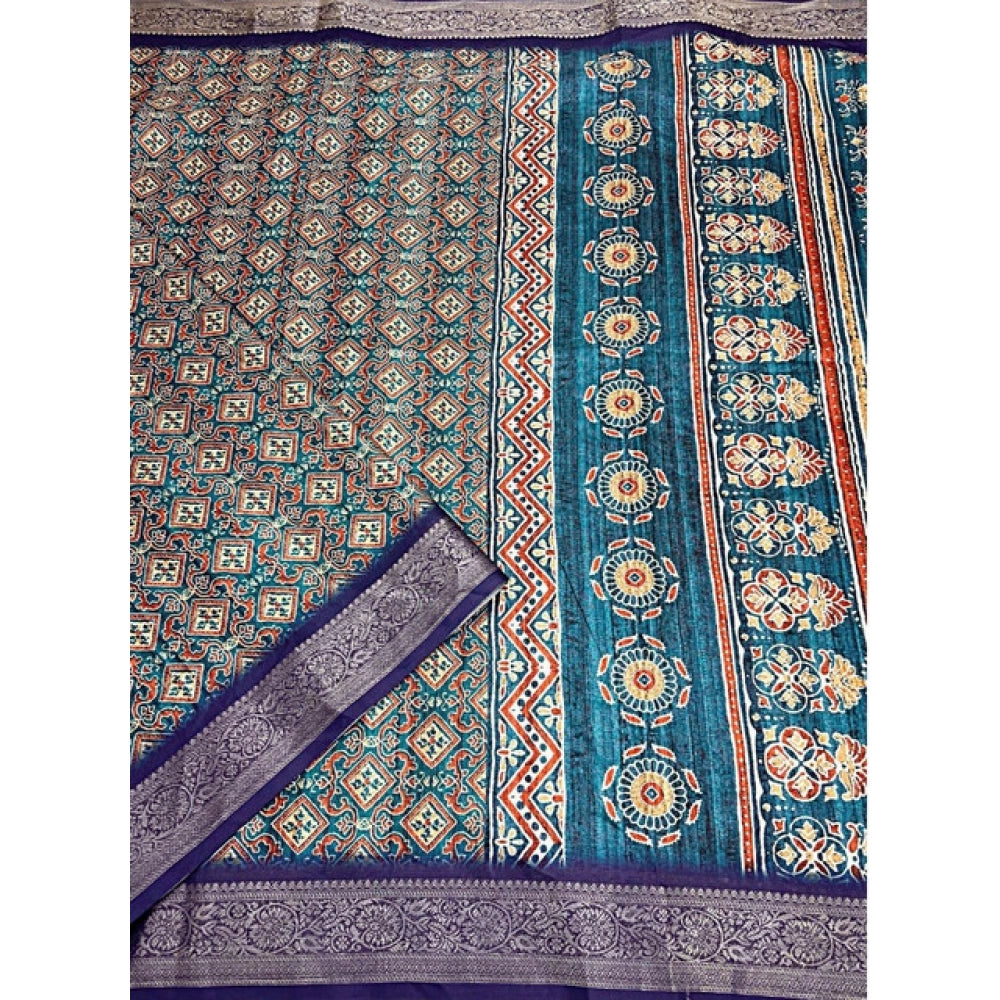 Ravishing Women's Cotton Blend Printed Saree With Blouse Piece