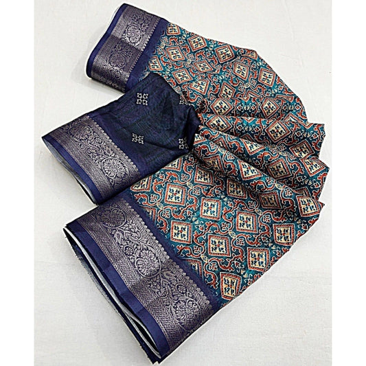 Ravishing Women's Cotton Blend Printed Saree With Blouse Piece