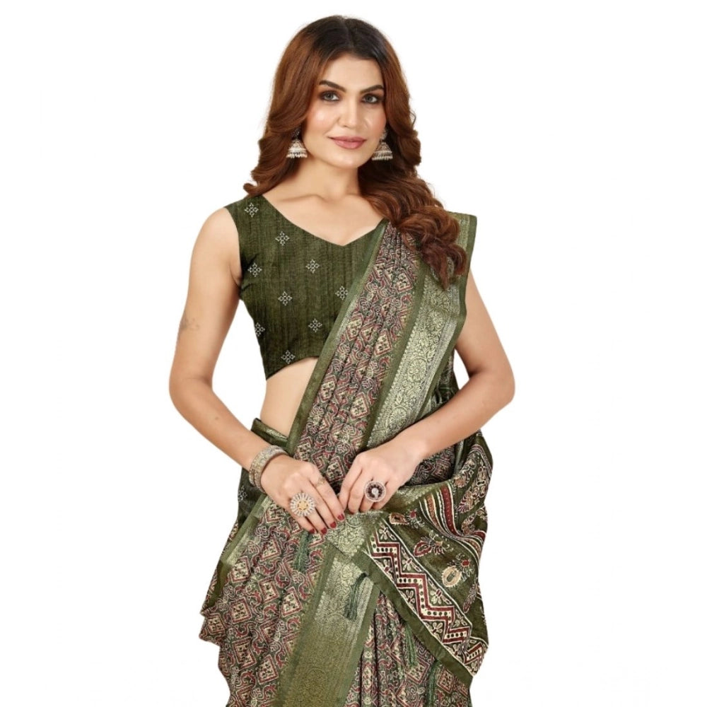 Ravishing Women's Cotton Blend Printed Saree With Blouse Piece