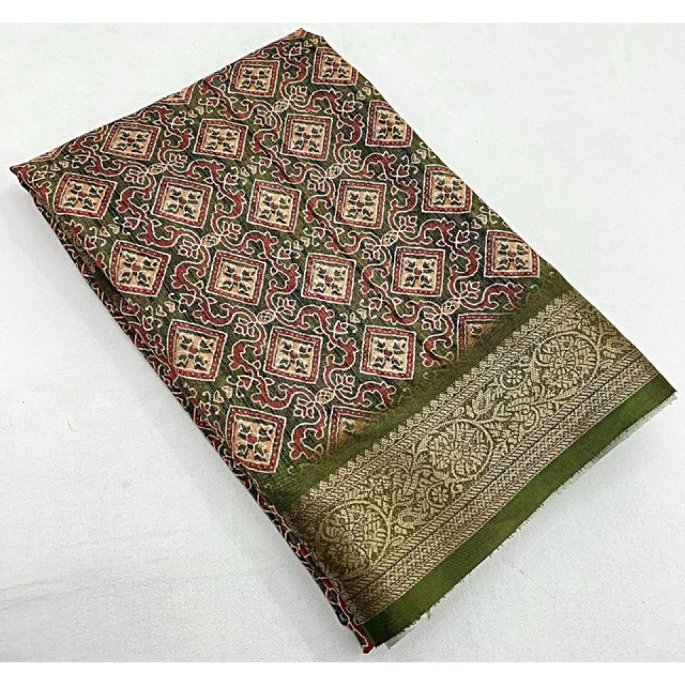 Ravishing Women's Cotton Blend Printed Saree With Blouse Piece