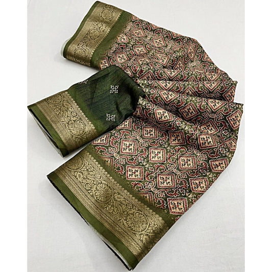 Ravishing Women's Cotton Blend Printed Saree With Blouse Piece