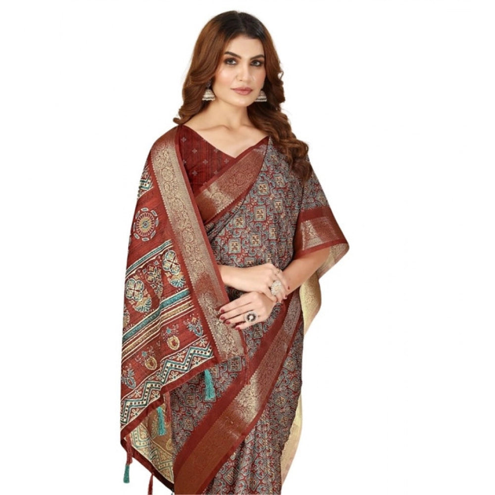 Ravishing Women's Cotton Blend Printed Saree With Blouse Piece