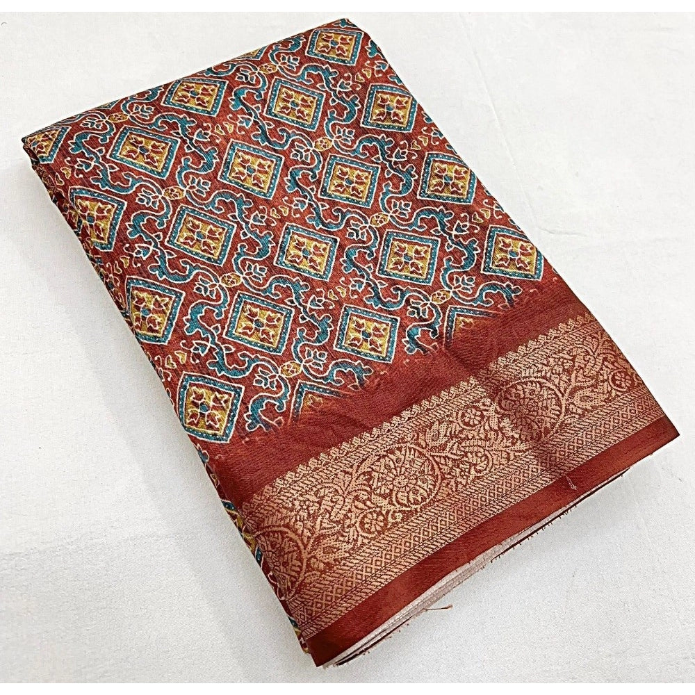 Ravishing Women's Cotton Blend Printed Saree With Blouse Piece