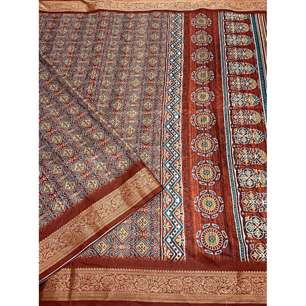 Ravishing Women's Cotton Blend Printed Saree With Blouse Piece