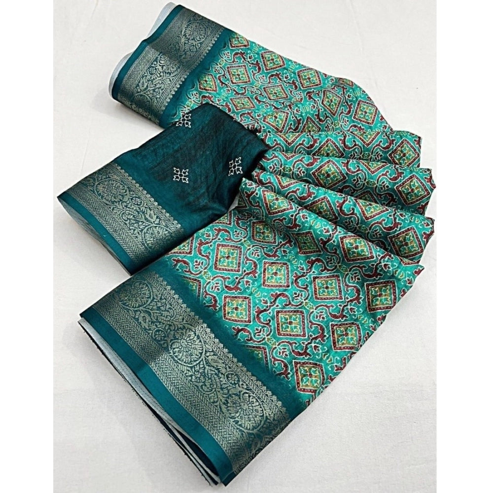 Ravishing Women's Cotton Blend Printed Saree With Blouse Piece