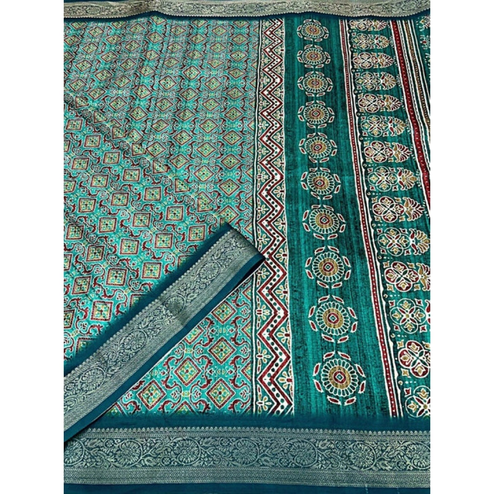 Ravishing Women's Cotton Blend Printed Saree With Blouse Piece