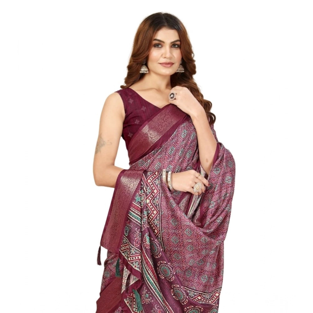 Ravishing Women's Cotton Blend Printed Saree With Blouse Piece