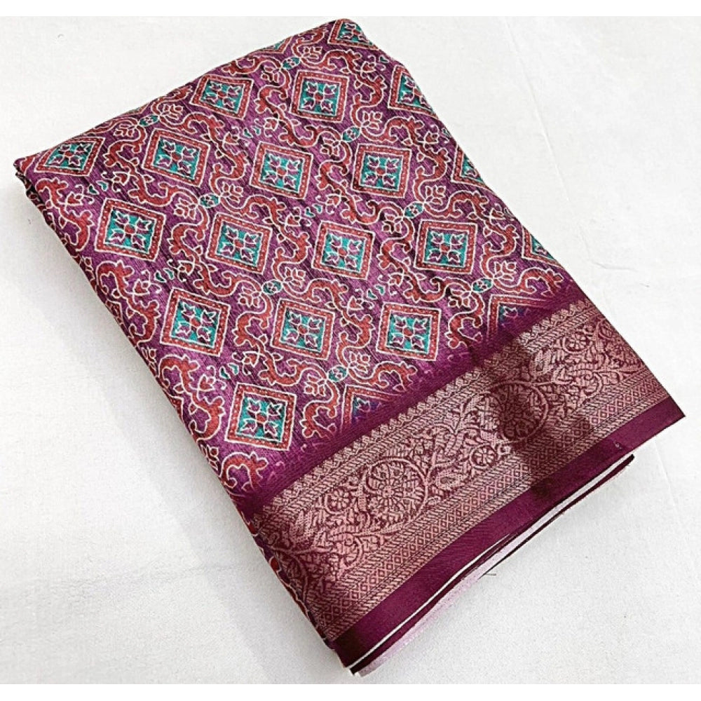 Ravishing Women's Cotton Blend Printed Saree With Blouse Piece