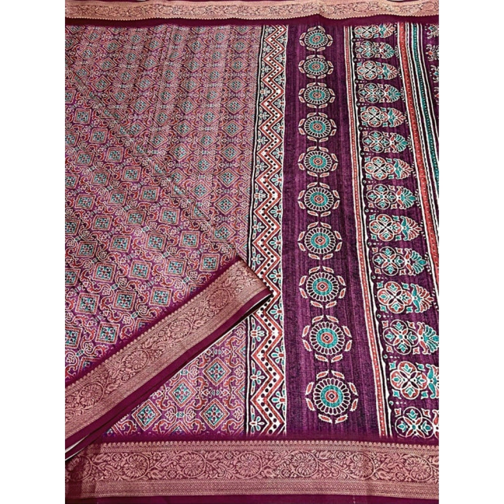 Ravishing Women's Cotton Blend Printed Saree With Blouse Piece
