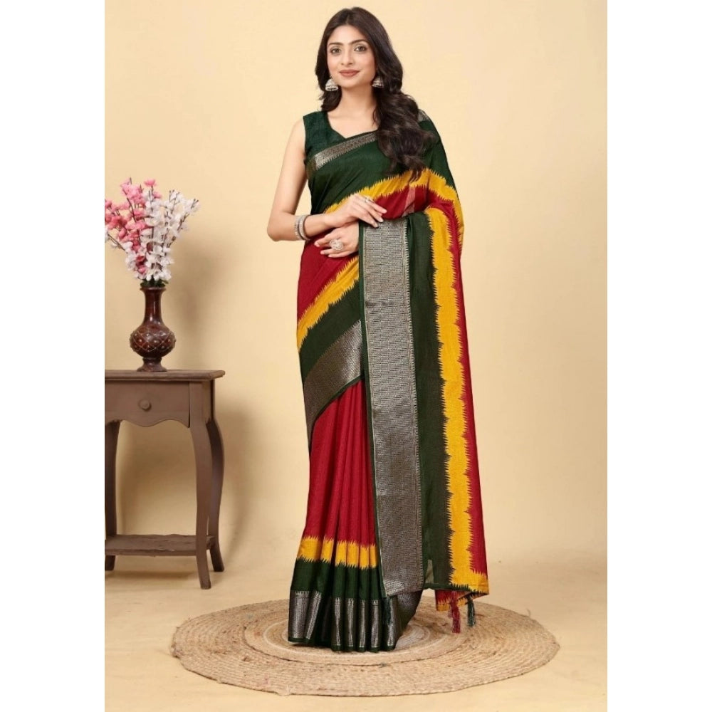 Contemporary Women's Cotton Silk Solid Saree With Blouse Piece