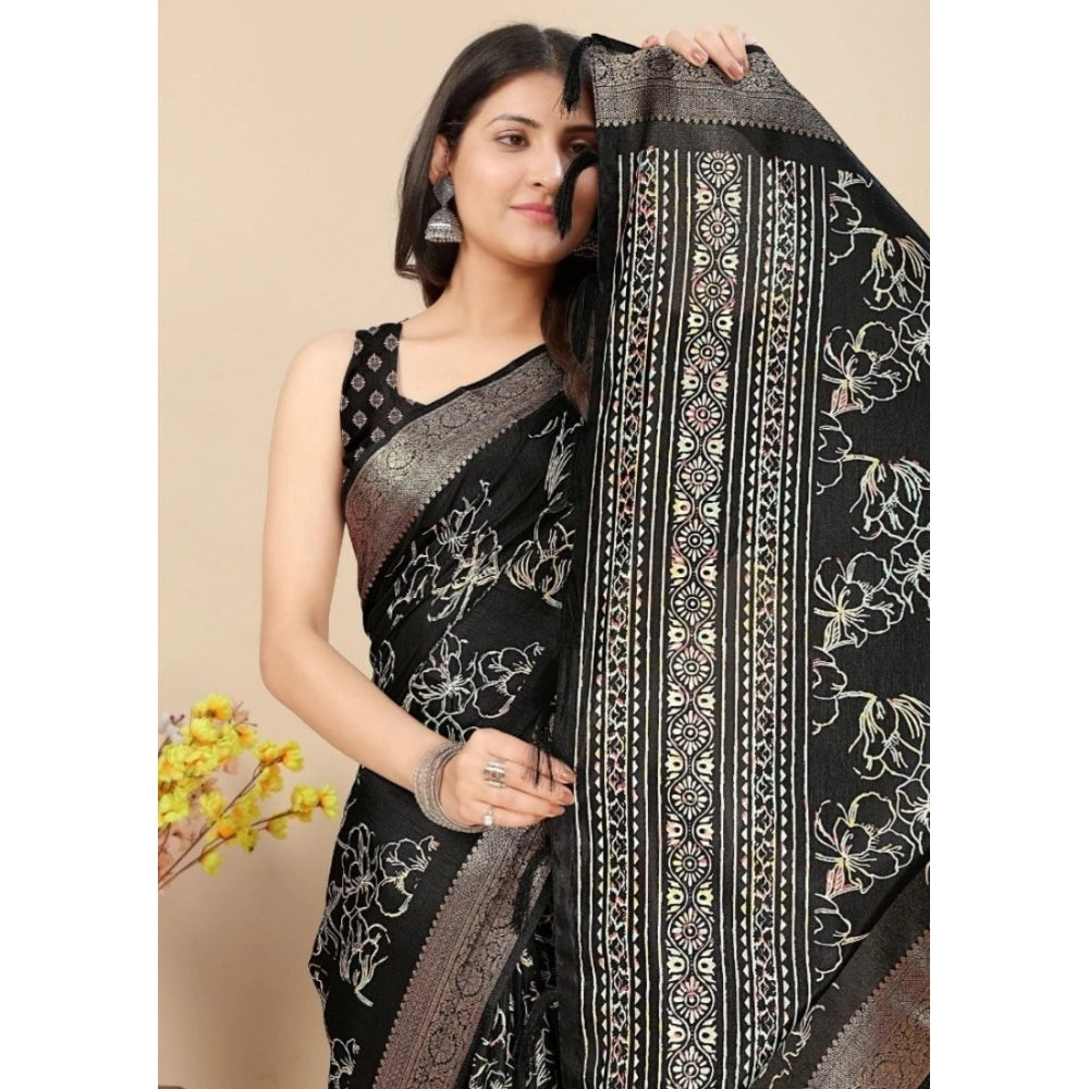 Fancy Women's Cotton Silk Floral Printed Saree With Blouse Piece