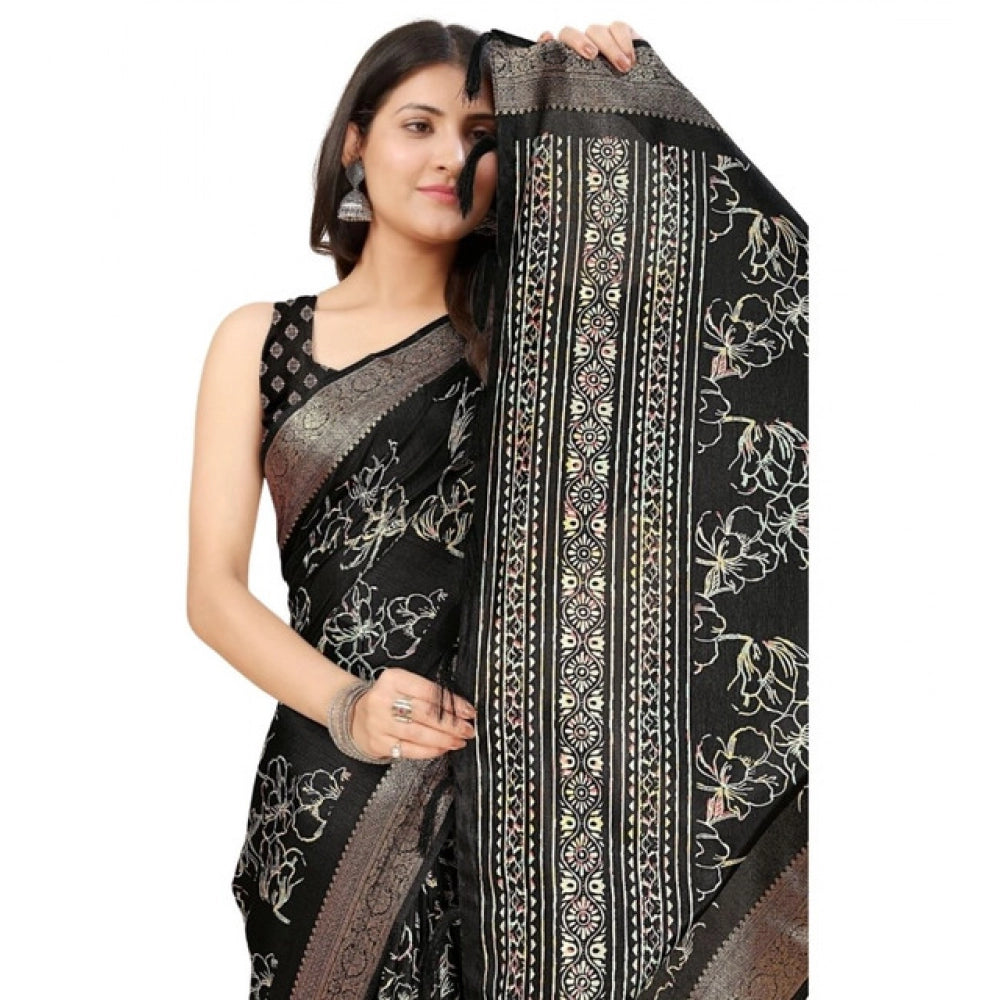 Fancy Women's Cotton Silk Floral Printed Saree With Blouse Piece