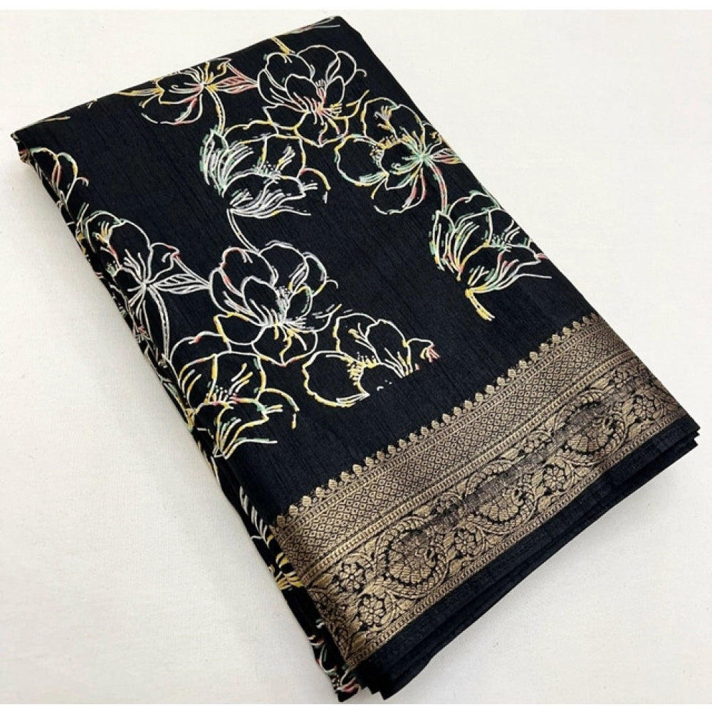 Fancy Women's Cotton Silk Floral Printed Saree With Blouse Piece