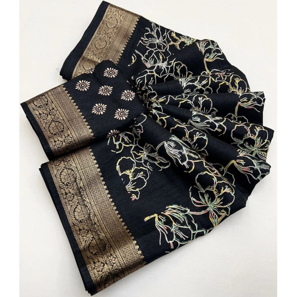 Fancy Women's Cotton Silk Floral Printed Saree With Blouse Piece