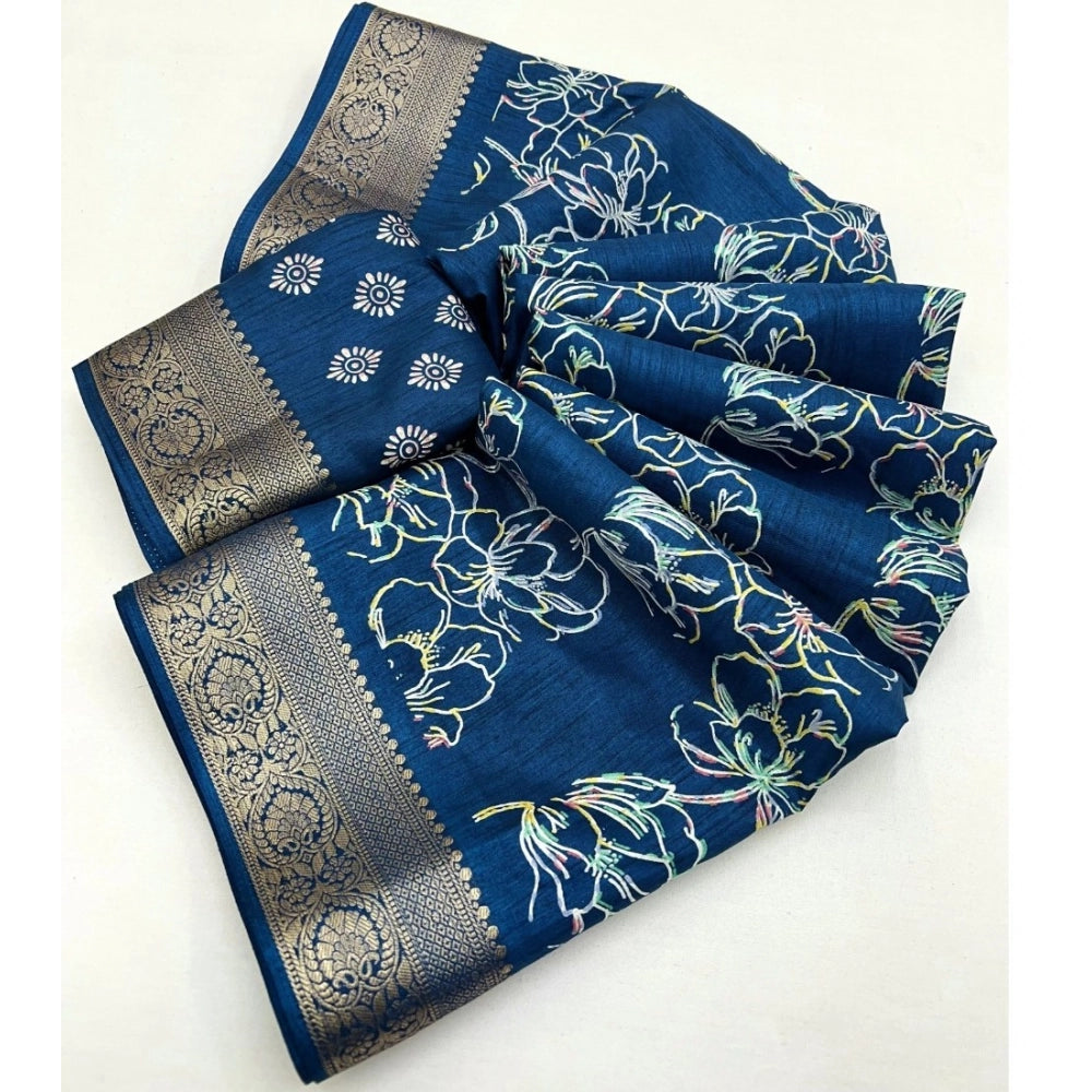 Fancy Women's Cotton Silk Floral Printed Saree With Blouse Piece