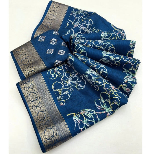 Fancy Women's Cotton Silk Floral Printed Saree With Blouse Piece