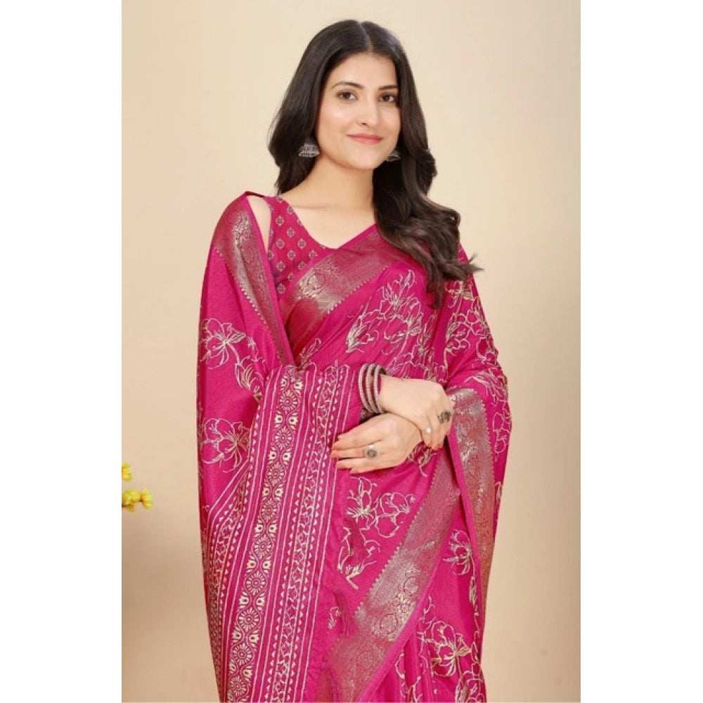 Magnificent Women's Cotton Silk Floral Printed Saree With Blouse Piece