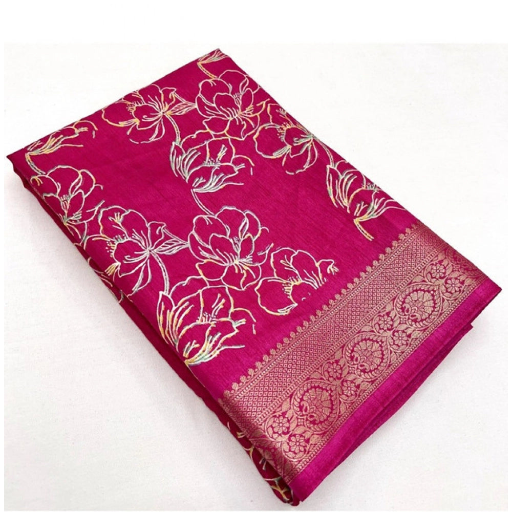 Magnificent Women's Cotton Silk Floral Printed Saree With Blouse Piece