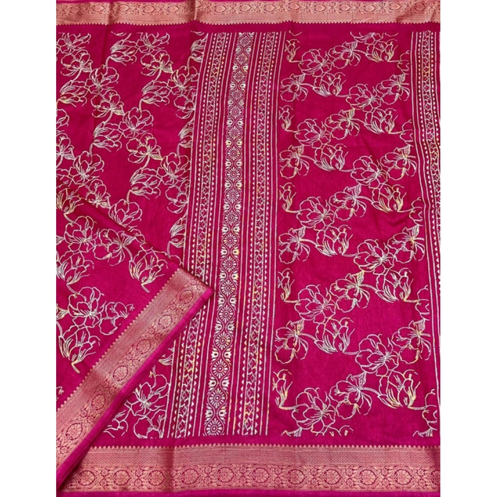 Magnificent Women's Cotton Silk Floral Printed Saree With Blouse Piece