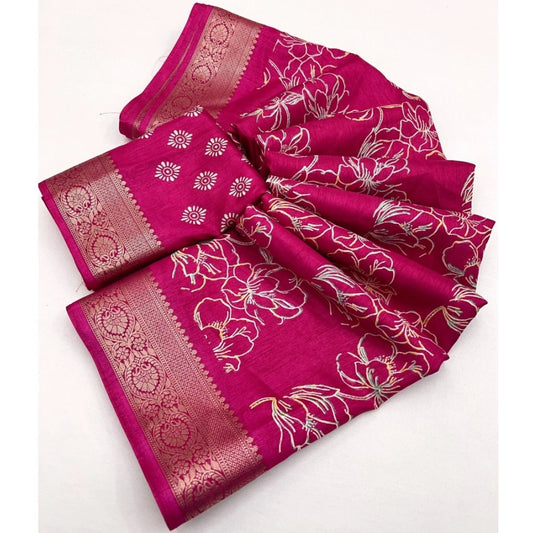 Magnificent Women's Cotton Silk Floral Printed Saree With Blouse Piece