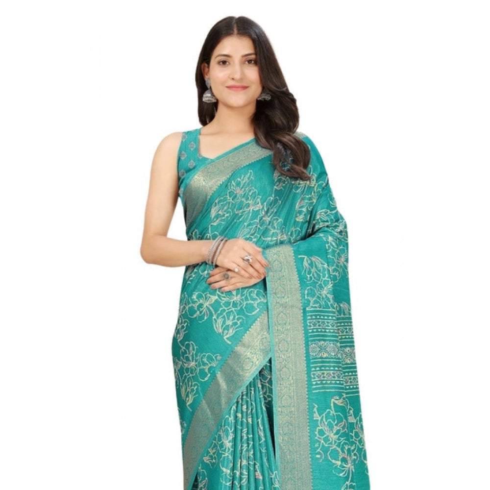 Magnificent Women's Cotton Silk Floral Printed Saree With Blouse Piece