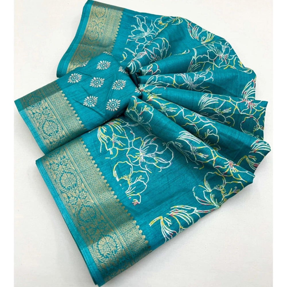 Magnificent Women's Cotton Silk Floral Printed Saree With Blouse Piece