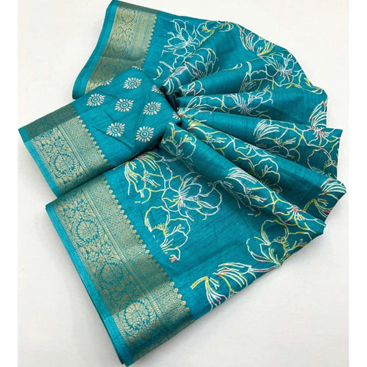 Magnificent Women's Cotton Silk Floral Printed Saree With Blouse Piece