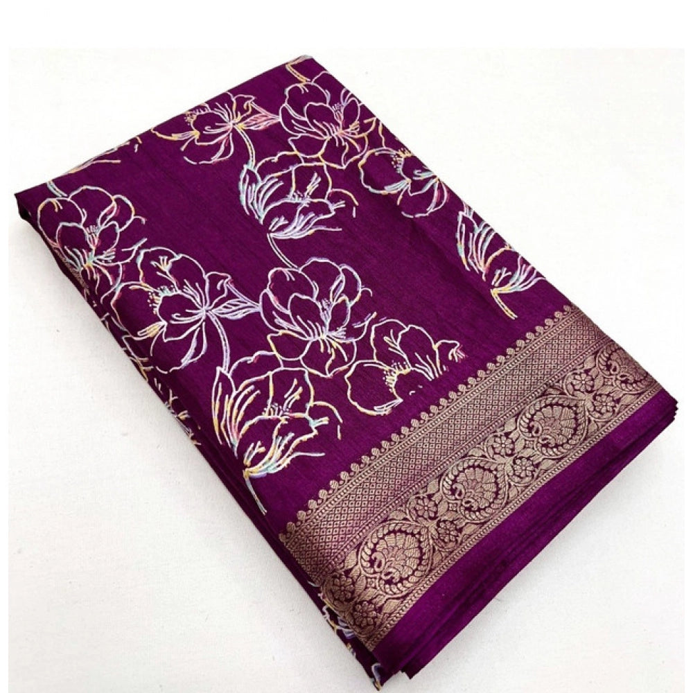 Magnificent Women's Cotton Silk Floral Printed Saree With Blouse Piece