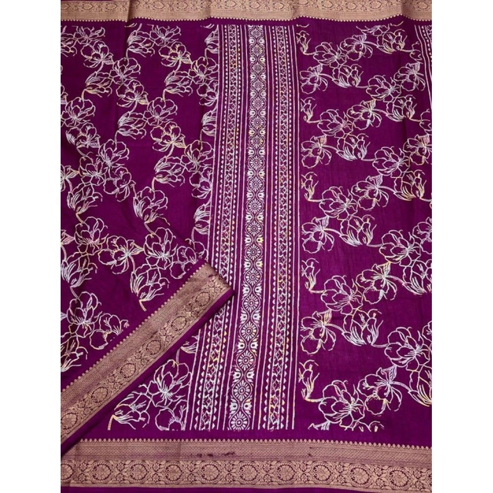 Magnificent Women's Cotton Silk Floral Printed Saree With Blouse Piece