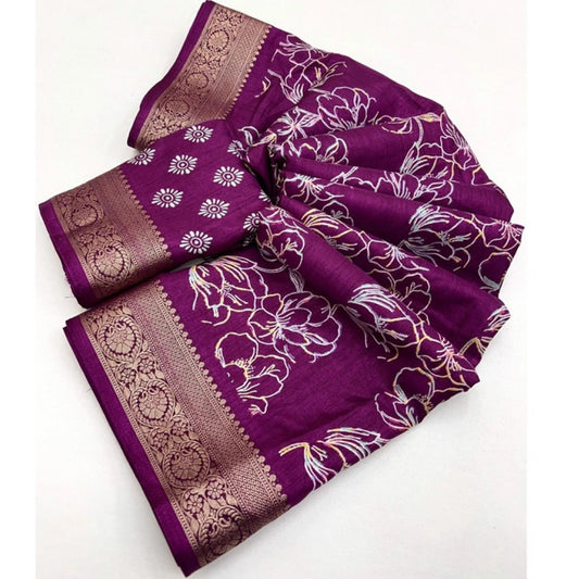 Magnificent Women's Cotton Silk Floral Printed Saree With Blouse Piece