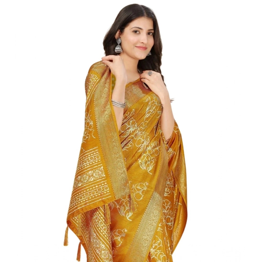 Magnificent Women's Cotton Silk Floral Printed Saree With Blouse Piece