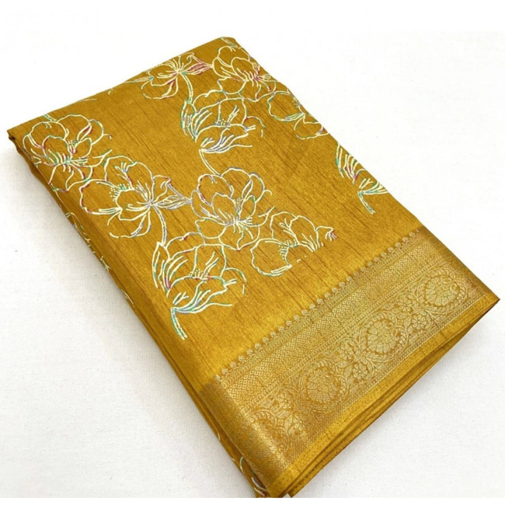Magnificent Women's Cotton Silk Floral Printed Saree With Blouse Piece