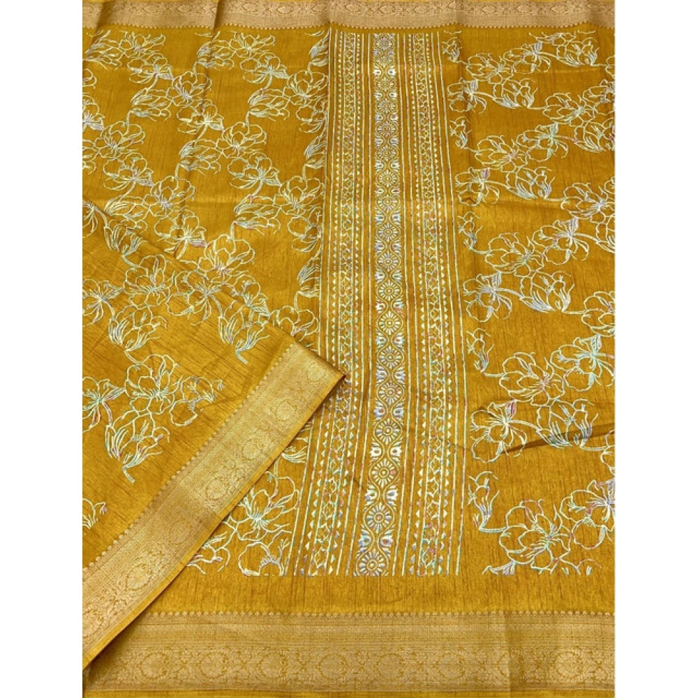 Magnificent Women's Cotton Silk Floral Printed Saree With Blouse Piece