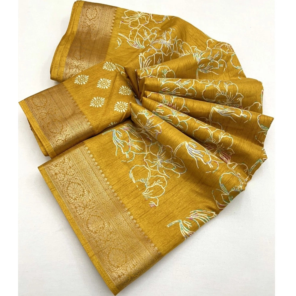 Magnificent Women's Cotton Silk Floral Printed Saree With Blouse Piece