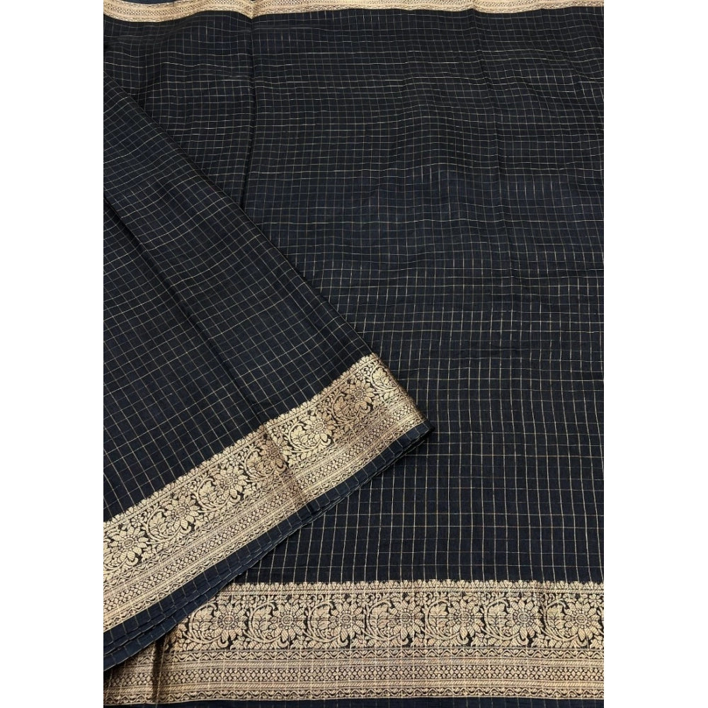 Voguish Women's Cotton Blend Checkered Saree With Blouse Piece